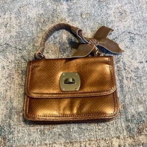 Talbots Shimmering Copper Mini Bag with Velvet Bow Accent